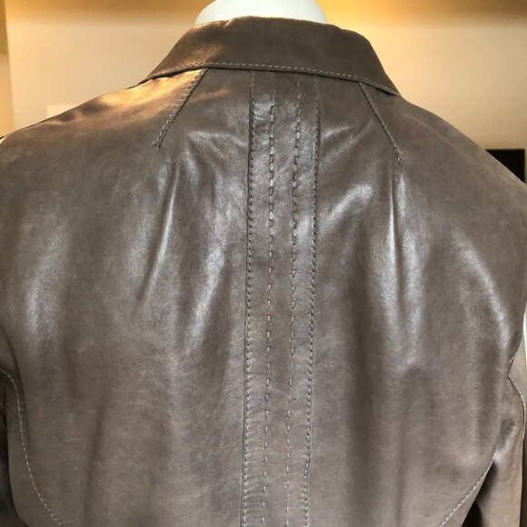 Hugo Boss Lined 2 Button Lamb Leather Blazer Jacket w Pickstitching Brown Sz 8 - Picture 8 of 16